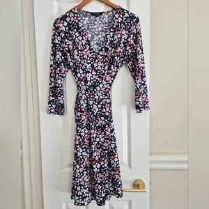 Banana Republic Navy and Pink Patterned Long Sleeve Dress